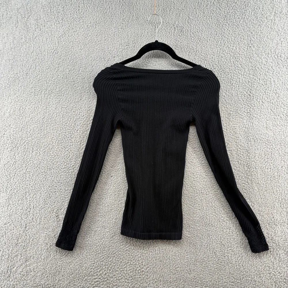 Free People Dynamic Duo Long Sleeve Ribbed Scoop Neck Top Black XS/S - Picture 5 of 13